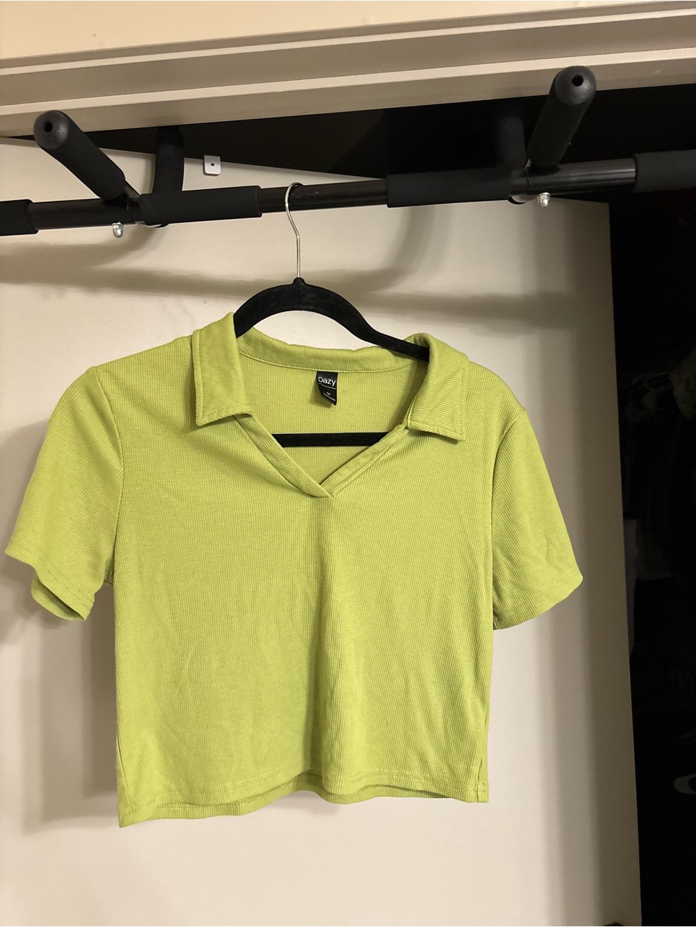 Women’s Lime Green Cropped Polo Top with V-Notch Collar